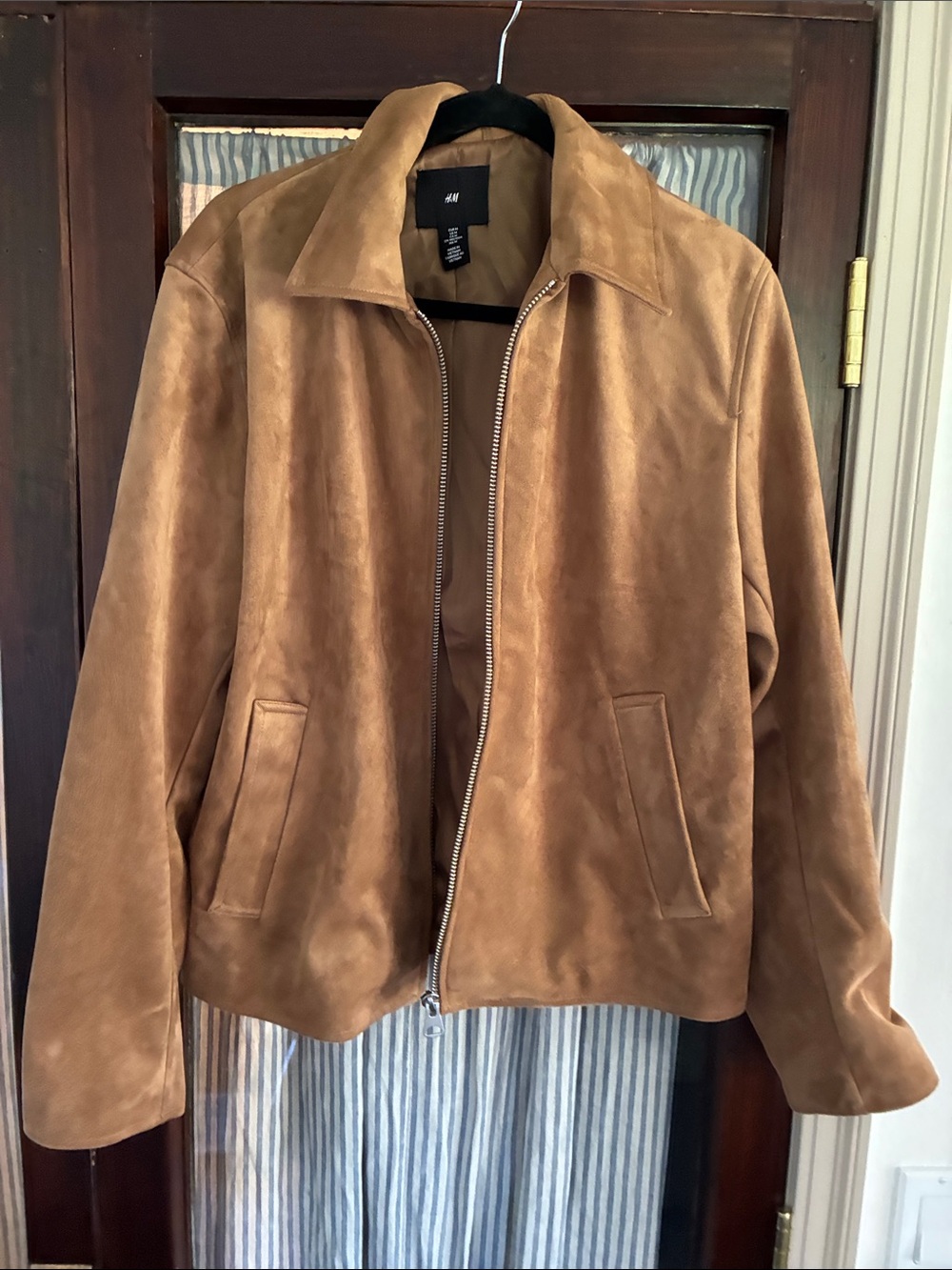 H&M Women's Tan Suede-Effect Zip Bomber Jacket